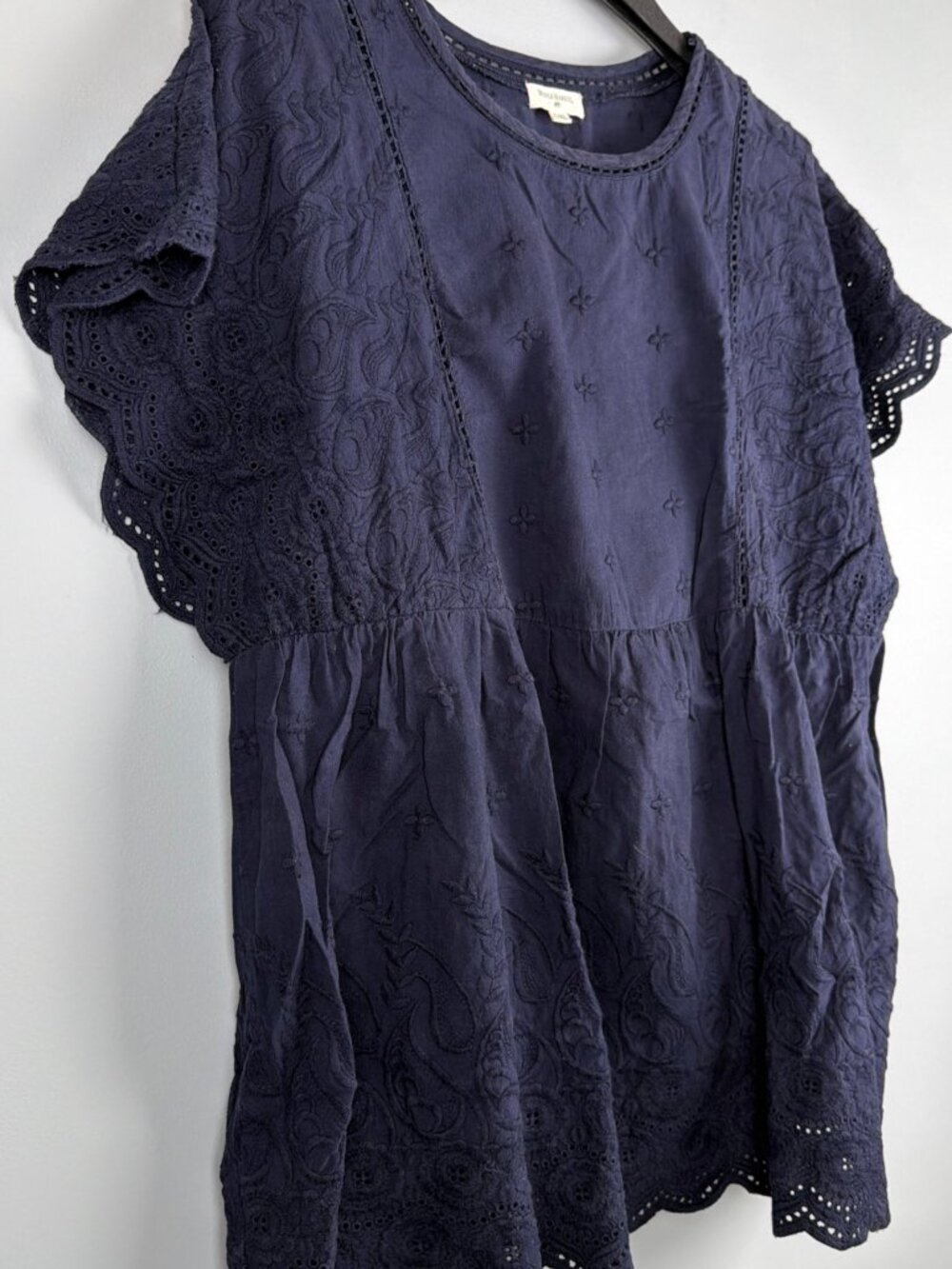 World Market Top Women L/XL Blue Embroidered Bohemian India 100% Cotton Paisley
